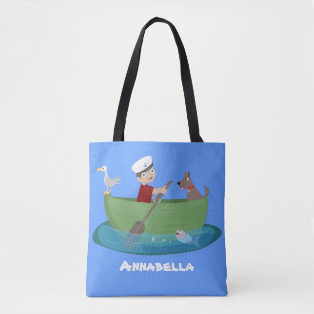 Bolso De Tela Niño pequeño marinero y personalizado de un bote d (Anverso)