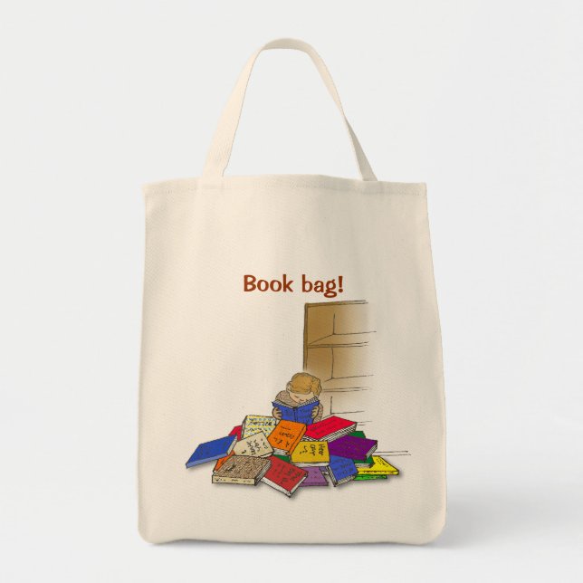 Bolso De Tela Niño pequeño rodeado de libros. (Frente)