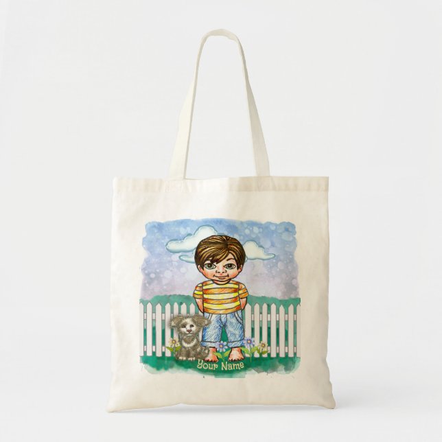 Bolso De Tela Niño y Perro  (Frente)