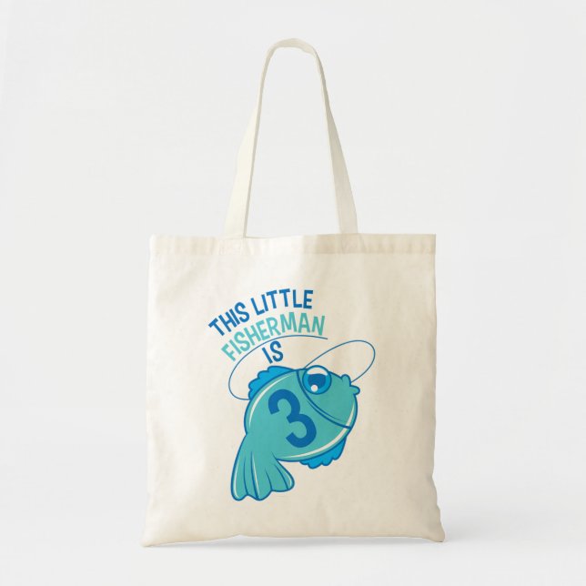 Bolso De Tela Niños 3º cumpleaños Niños pescando pescado de cami (Frente)