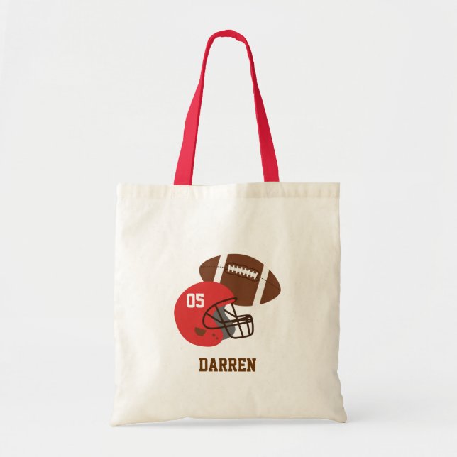 Bolso De Tela Niños Americanos Fútbol y Cascos Rojos Personaliza (Frente)