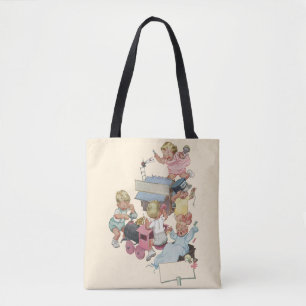 Bolso De Tela Niños antiguos divirtiéndose jugando con trenes de