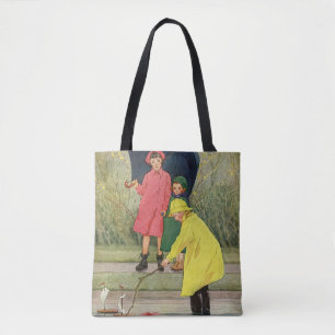 Bolso De Tela Niños Antiguos Jugando en Charcos "Un Día Lluvioso