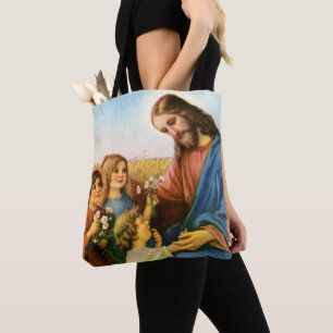 Bolso De Tela Niños Antiguos Le Traen Flores a Jesucristo