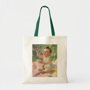 Bolso De Tela Niños Antiguos, Niña Adorable en una Manta Rosa