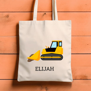 Bolso De Tela Niños con Bulldozer Amarillo Personalizado de Cons