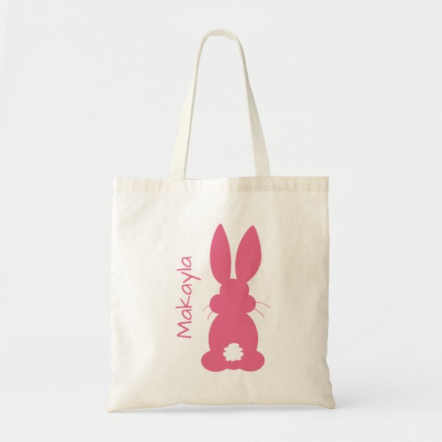 Bolso De Tela Niños conejito rosado caliente Silhouette Pascua P (Frente)