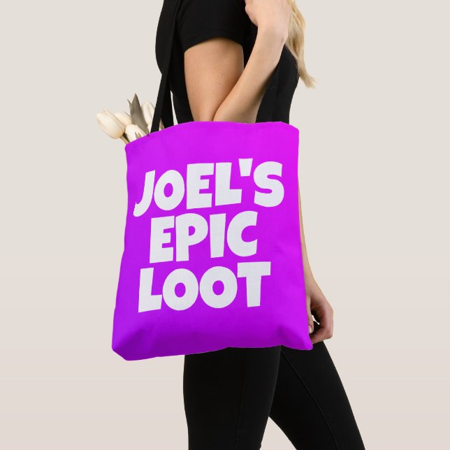 Bolso De Tela Niños Cumpleaños Épic Loot Gamer Neon Purple Perso (Detalle)