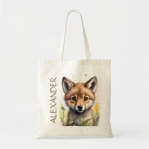 Bolso De Tela Niños Cute Wolf Wildlife Watercolor Personalizado