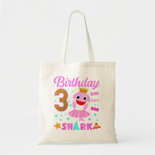 Bolso De Tela Niños de cumpleaños Tiburón Tercer Chica Tres Años