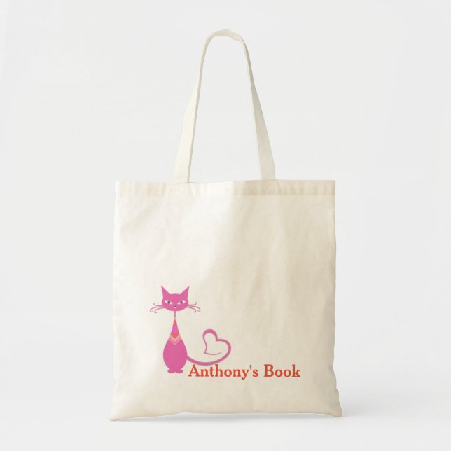 Bolso De Tela Niños de Kitten rosado llamados biblioteca Tote Ba (Frente)