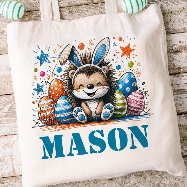 Bolso De Tela Niños de Pascua nombran a los chicos Bunny Hedgeho (Boys Easter Tote)