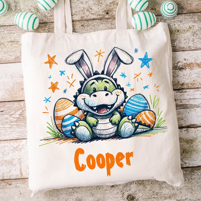 Bolso De Tela Niños de Pascua nombran a niños conejitos cocodril (Crocodile Easter Kids Tote)