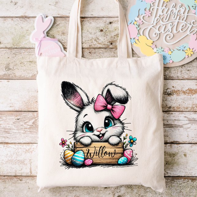 Bolso De Tela Niños de Pascua nombran Chicas Bunny (Easter Bunny Tote Bag)