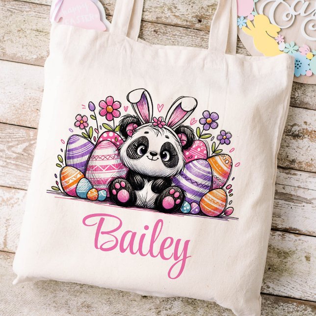 Bolso De Tela Niños de Pascua nombran Chicas Bunny Panda Bear (Panda Girls Easter Tote)