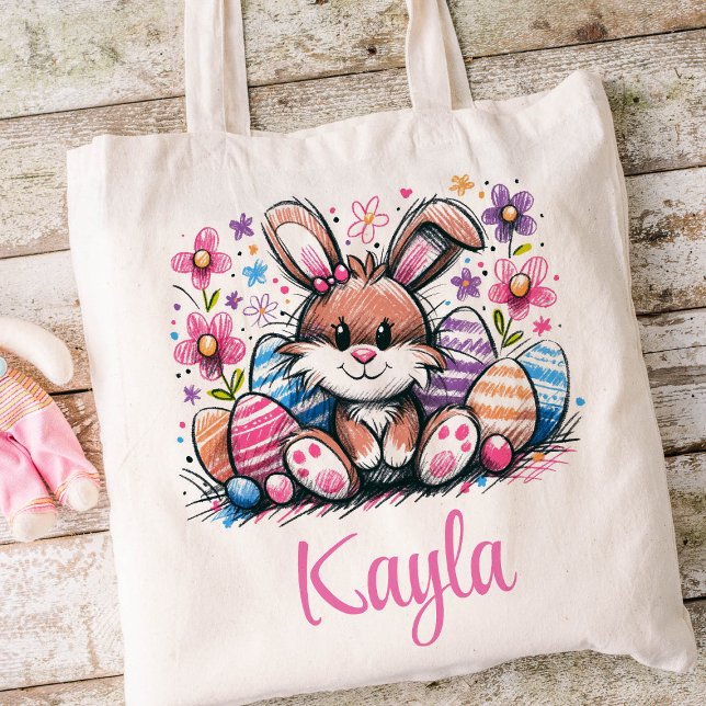 Bolso De Tela Niños de Pascua nombran Chicas Conejo Conejo Conej (Bunny Girls Easter Tote)