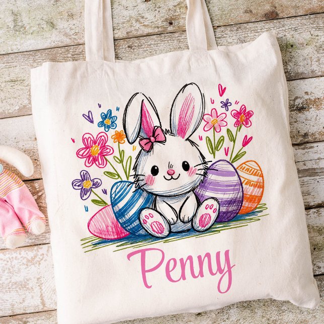 Bolso De Tela Niños de Pascua nombran Chicas Conejo Conejo Conej (Bunny Girls Easter Tote)