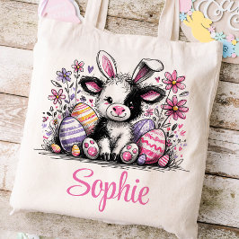Bolso De Tela Niños de Pascua nombran Chicas Vaca Conejita