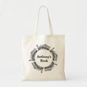 Bolso De Tela Niños de trenes en blanco y negro con biblioteca