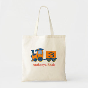 Bolso De Tela Niños del tren naranja y azul llamados biblioteca