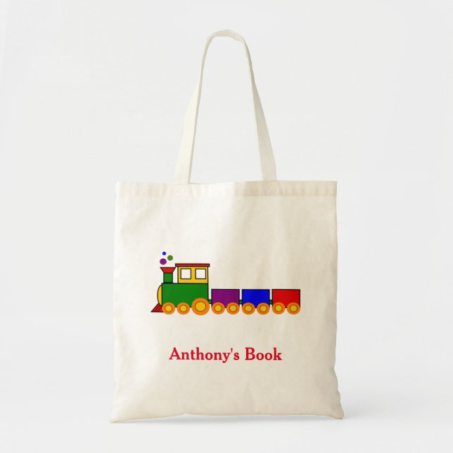 Bolso De Tela Niños del tren Verde Rojo llamados biblioteca (Frente)