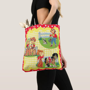 Bolso De Tela Niños del vaquero y de la vaquera con el perro y