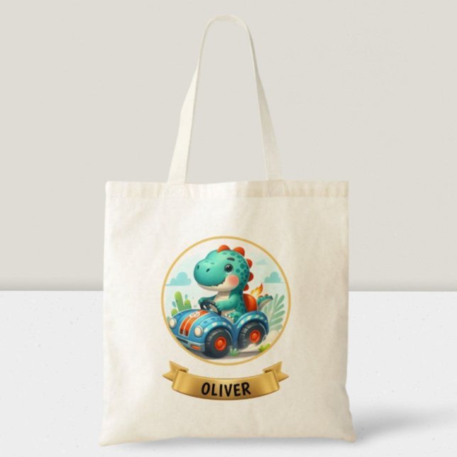 Bolso De Tela Niños Dino lindo conduciendo un coche de carreras (Subido por el creador)