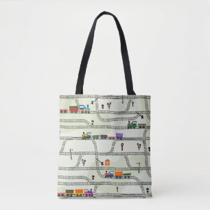 Bolso De Tela Niños divertidos con vías fluidas de tren con lo