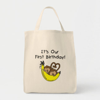 Bolso De Tela Niños gemelos primer cumpleaños camisetas de mono