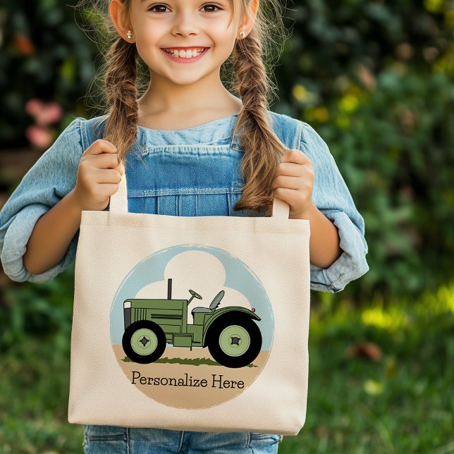 Bolso De Tela Niños Green Farm Tractor Cute Personalizado (Kids Green Farm Tractor Cute Personalized Tote Bag)