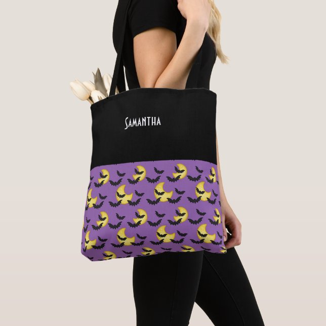 Bolso De Tela Niños Halloween Murciélagos Volando Crescent Moon  (Detalle)