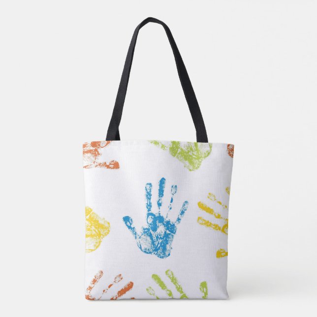 Bolso De Tela Niños Handprints en pintura (Reverso)