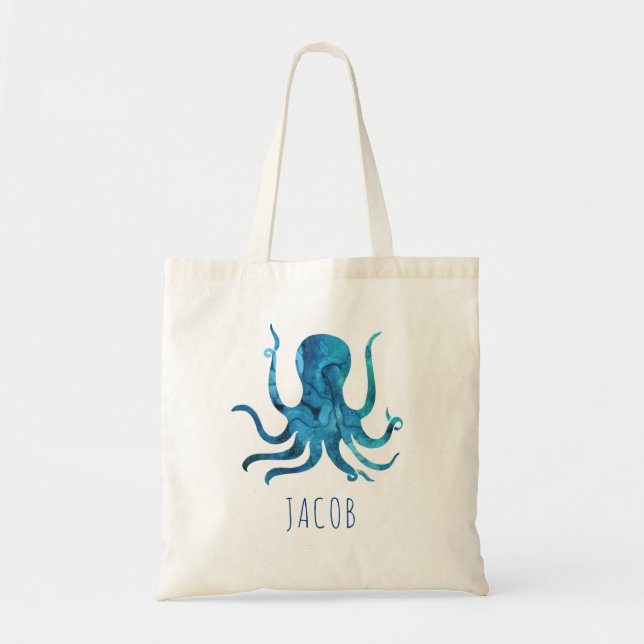 Bolso De Tela Niños marinos del pulpo de la acuarela (Frente)