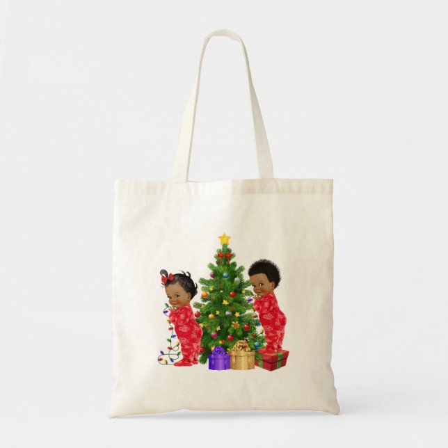 Bolso De Tela Niños Navidades afroamericanos Tote con niños (Frente)
