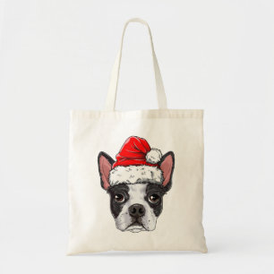 Bolso De Tela Niños Navidades del Boston Terrier Santa T Shirt