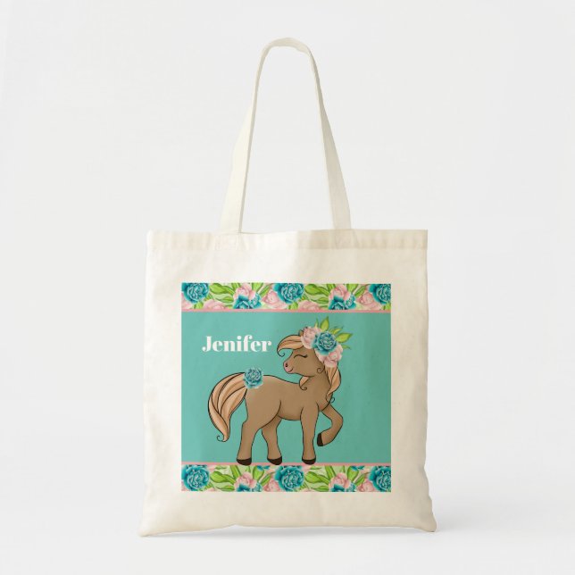 Bolso De Tela Niños pequeños amantes del caballo añaden nombre (Frente)