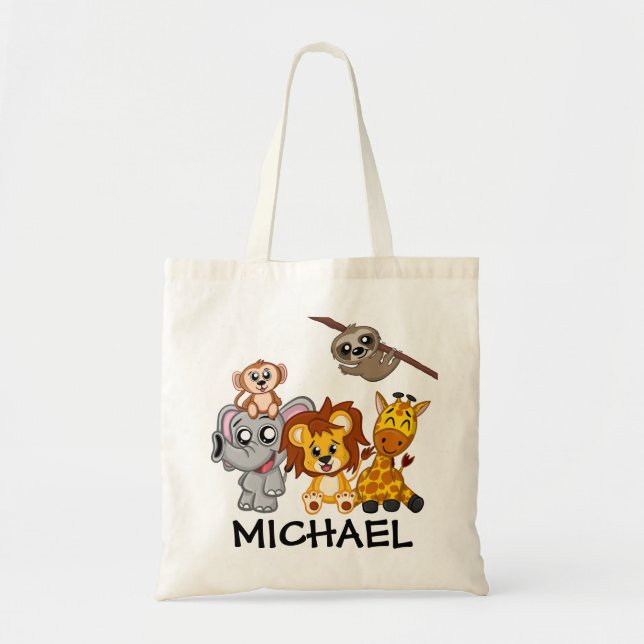 Bolso De Tela Niños pequeños de animales salvajes de la jungla (Frente)