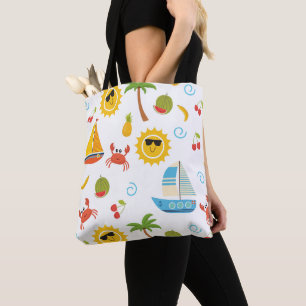 Bolso De Tela Niños Personalizado Verano Sol Vela Barco Playa 