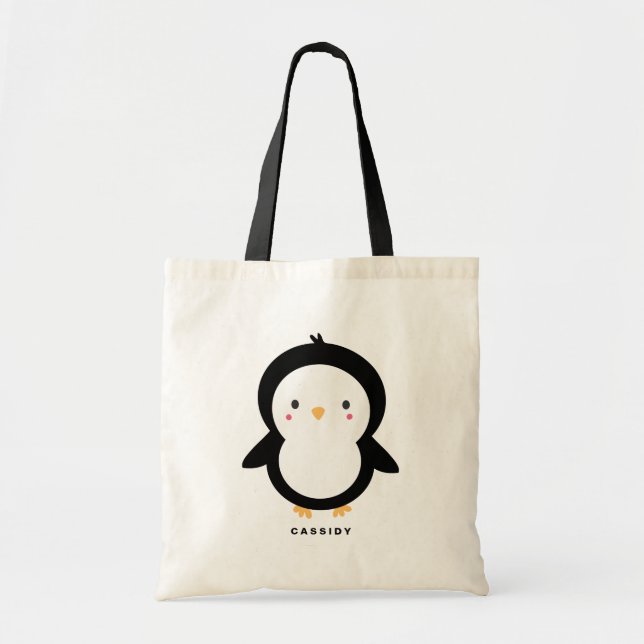 Bolso De Tela Niños pingüinos negros y blancos personalizados (Frente)