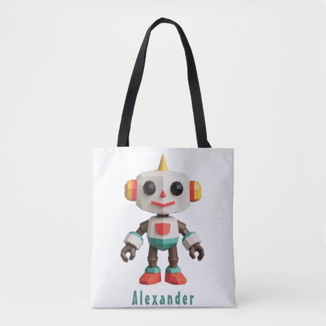 Bolso De Tela Niños Robot Personalizables (Anverso)