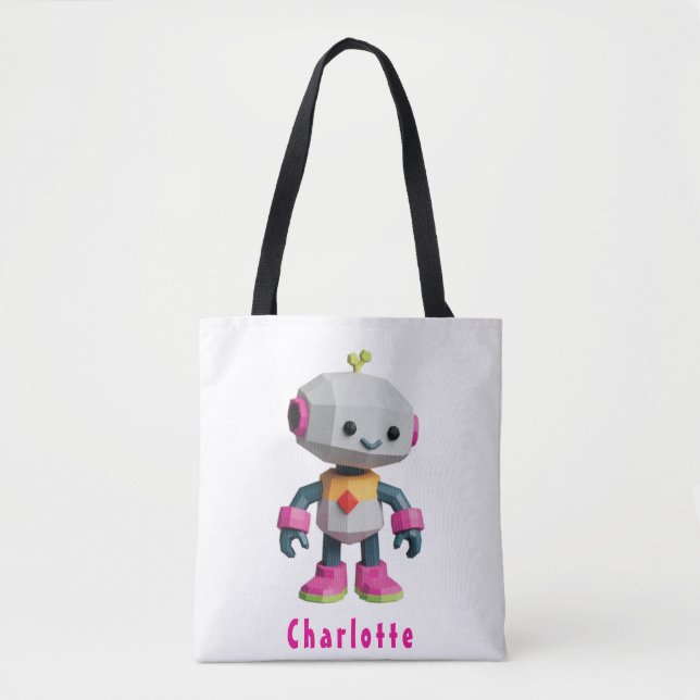 Bolso De Tela Niños Robot Personalizables (Anverso)