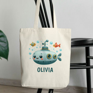 Bolso De Tela Niños sonriendo Submarino lindo con peces y burbuj