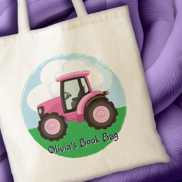 Bolso De Tela Niños Tractor De Granja Rosa Cute Girada Personali