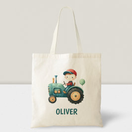 Bolso De Tela Niños Tractor Verde Lindo Personalizado