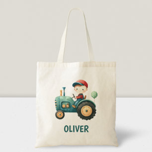 Bolso De Tela Niños Tractor Verde Lindo Personalizado