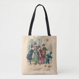 Bolso De Tela Niños Victorianos Antiguos Juegan con Pelota 1880