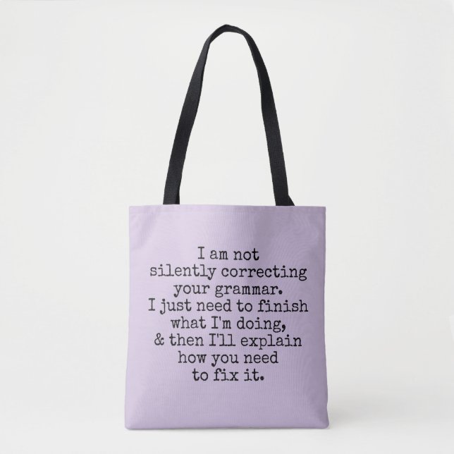 Bolso De Tela No Corrige Silenciosamente La Gramática, Lavender (Anverso)