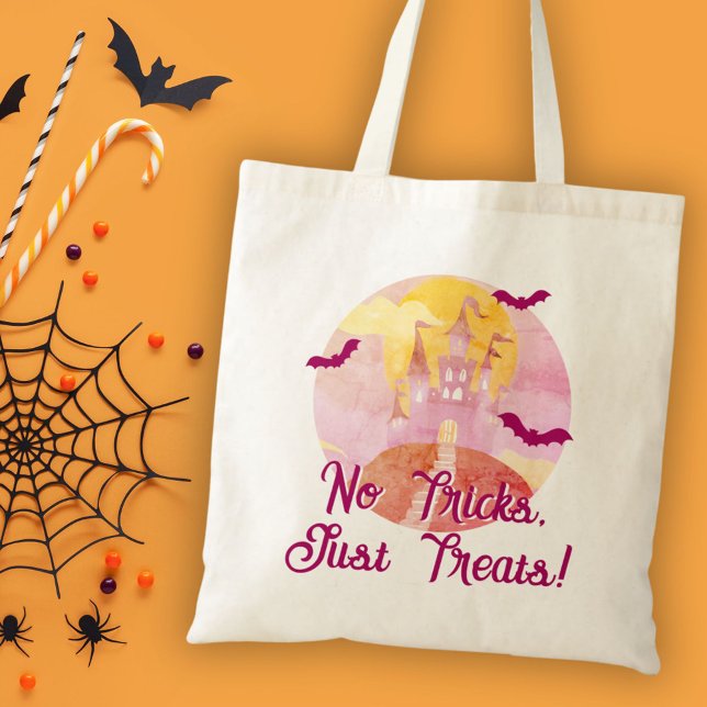 Bolso De Tela No hay trucos para tratar a Spooky Castle Hallowee (Subido por el creador)