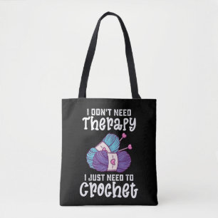 Bolso De Tela No Necesito Terapia Solo Necesito Tejer al Crochet