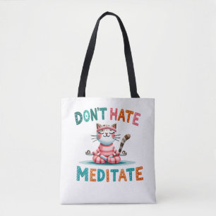 Bolso De Tela "No odies meditar" Gracioso gato Lover